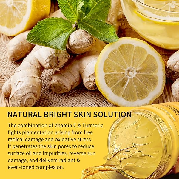 HICREAM TURMERIC VITAMIN C CLAY MASK, DEEP CLEANSING FACIAL MASK, FACE MASK SKIN CARE WITH KAOLIN CLAY AND ALOE FOR PORES, ACNE, DARK SPOTS, HYDRATING 5.29 OZ