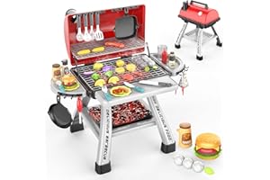 Wdebay 2-Layer BBQ Grill with Big Playset Gifts|Kids Outdoor Toys for Toddlers 3-5 6| Pretend Outdoor Toddler Boy Toys for 3 4 Year Old Boys| Kids Kitchen Playset Equipment Xmas Gift