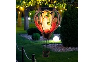 VESTCDF Hot Air Balloon Solar Lantern with Flickering Flame Light, Hummingbird Hanging Solar Lights Outdoor Waterproof for Garden Yard Patio Pathway Porch Decoration