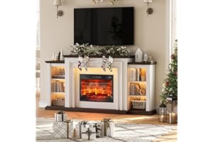 BOSHIRO 72" LED Electric Fireplace with Mantel, Fireplace TV Stand for 80 Inch TV, Entertainment Center with 23'' Red Brick Fireplace, Delicate Three-Dimensional Molding with Remote Control for Living Room