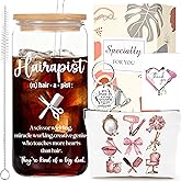 Shejdgart Hair Dresser Gifts for Women - Hair Stylist Gifts, Unique 16oz Glass Cup Makeup Bag Keychain Greeting Card Gift Set for Hairdressers Female, Christmas Birthday Gift Ideas for Hairstylist