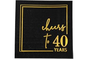 WINOO DESIGN Cheers to Years Cocktail Napkins - 50PK - 3-Ply Birthday Napkins 5x5 Inches Disposable Party Napkins Paper Beverage Napkins for Birthday Decorations Wedding Anniversary Black and Gold (40 Years)