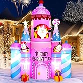 Capoda Large Christmas Inflatables Outdoor Decorations, 10 FT Pink Castle Christmas Inflatables Ice Cream Candy Castle Blow Up Decor with Built-in LED Lights for Holiday Yard Lawn Garden Decor