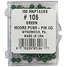 Moore Push-Pin Map Tacks, Dark Green, 100 Tacks