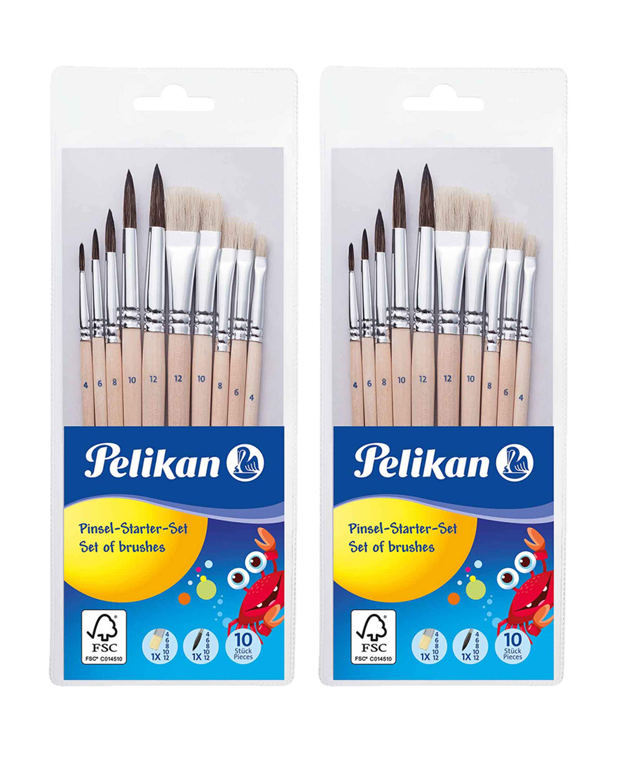 Pelikan 700405 Brush Starter Set with 5 Hair and 5 Bristle Brushes, Hair and bristle brush, beige, 2er Pack / Pinsel