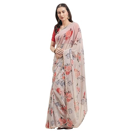 Womanista Georgette with Blouse Piece Saree (TI1209_Off White & Multicolor_OneSize)