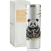Onebttl Panda Gifts For Women, Gifts For Panda Lovers - 20oz/590ml Stainless Steel Insulated Glitter Tumbler with Straw - Skinny Tumbler, Coffee Cups - Full Body