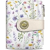 Kelvoris Flowers Floral Small Rfid Women Wallet Bifold Zipper Coin Pocket PU Leather Compact Cash Credit Card Holder Travel Wallet for Female Ladies Teen Girls 1 ID Window 10 Card Slots