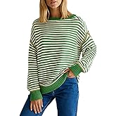 Majdan Women's Oversized Striped Sweater Long Sleeve Knitted Crewneck Pullover Tops Loose Fall Outfits