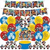 Blaze and The Monster Themed Birthday Party Supplies Set Happy Birthday Banner, Cake Topper, Cupcake Toppers, Balloons Stickers for Monster Car Kids Party Decorations