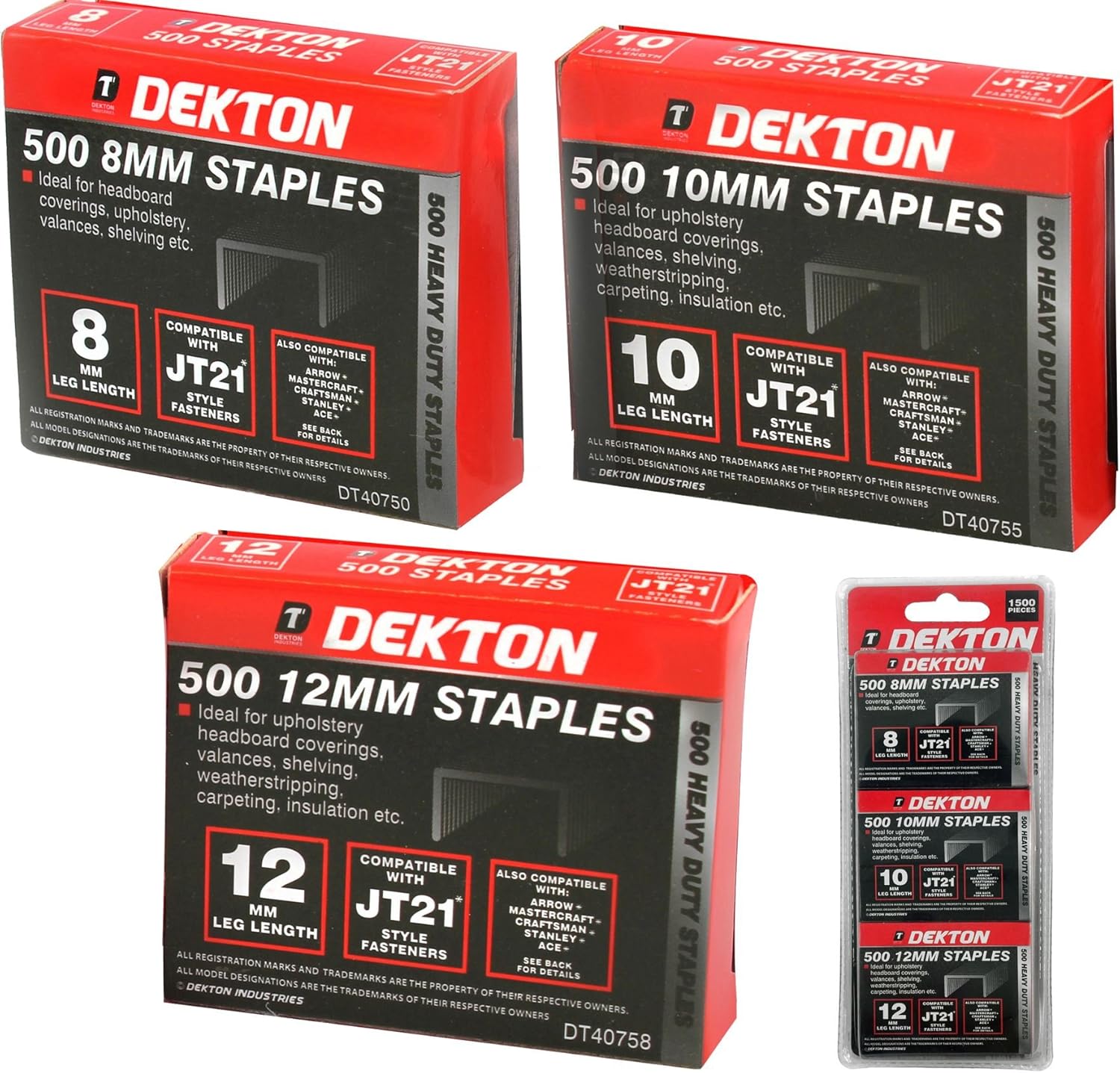 Dekton 1500 X Stapler Gun Refills 8mm,10mm & 12mm Staples Fabric Wood