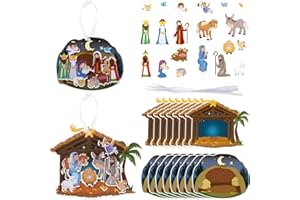 OUTUS 60 Sets Religious Crafts Nativity Stickers Make a Nativity Scene Sticker Ornament Christmas Tree Hanging Decorations Christian Craft Kits for Holy Night Religious Party Jesus