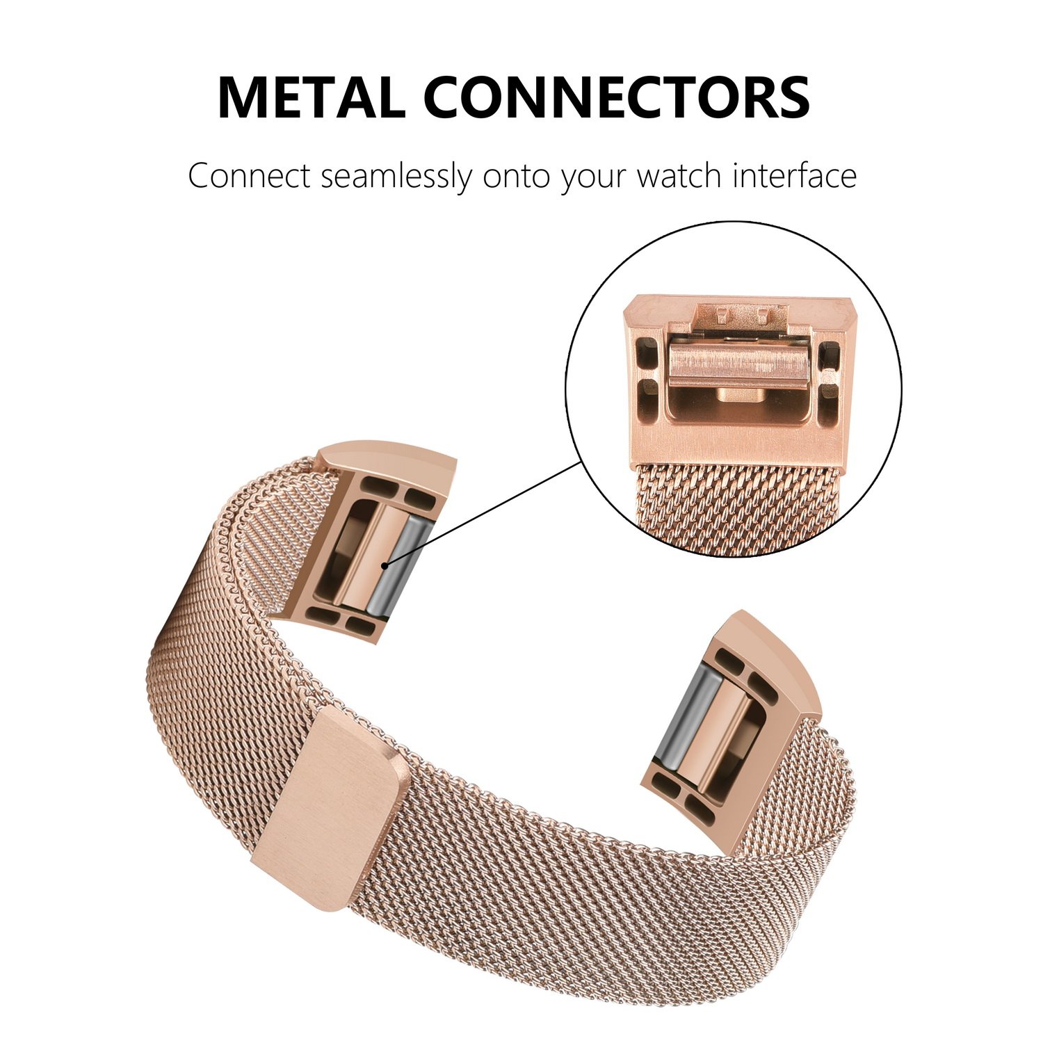 Fitbit Charge 2 Replacement Band, MeanLove Stainless Steel Bracelet Wristband Magnetic Absorbing Band for Fitbit Charge 2 (Pink, L (6.7\