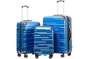 Coolife Luggage Expandable(only 28") Suitcase 3 Piece Set with TSA Lock Spinner 20in24in28in (blue)