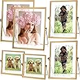 Set of 6 Metal Picture Frames Vintage Minimal Ornate Floating Easel Stand Photo Frames Antique Vertical Glass Frame for Pictures Photos Desk Tabletop Display, 4 Inches, 6 Inches, 7 Inches (Gold)