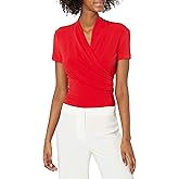 DKNY Womens Short Sleeve Cross Front Suit Blouse