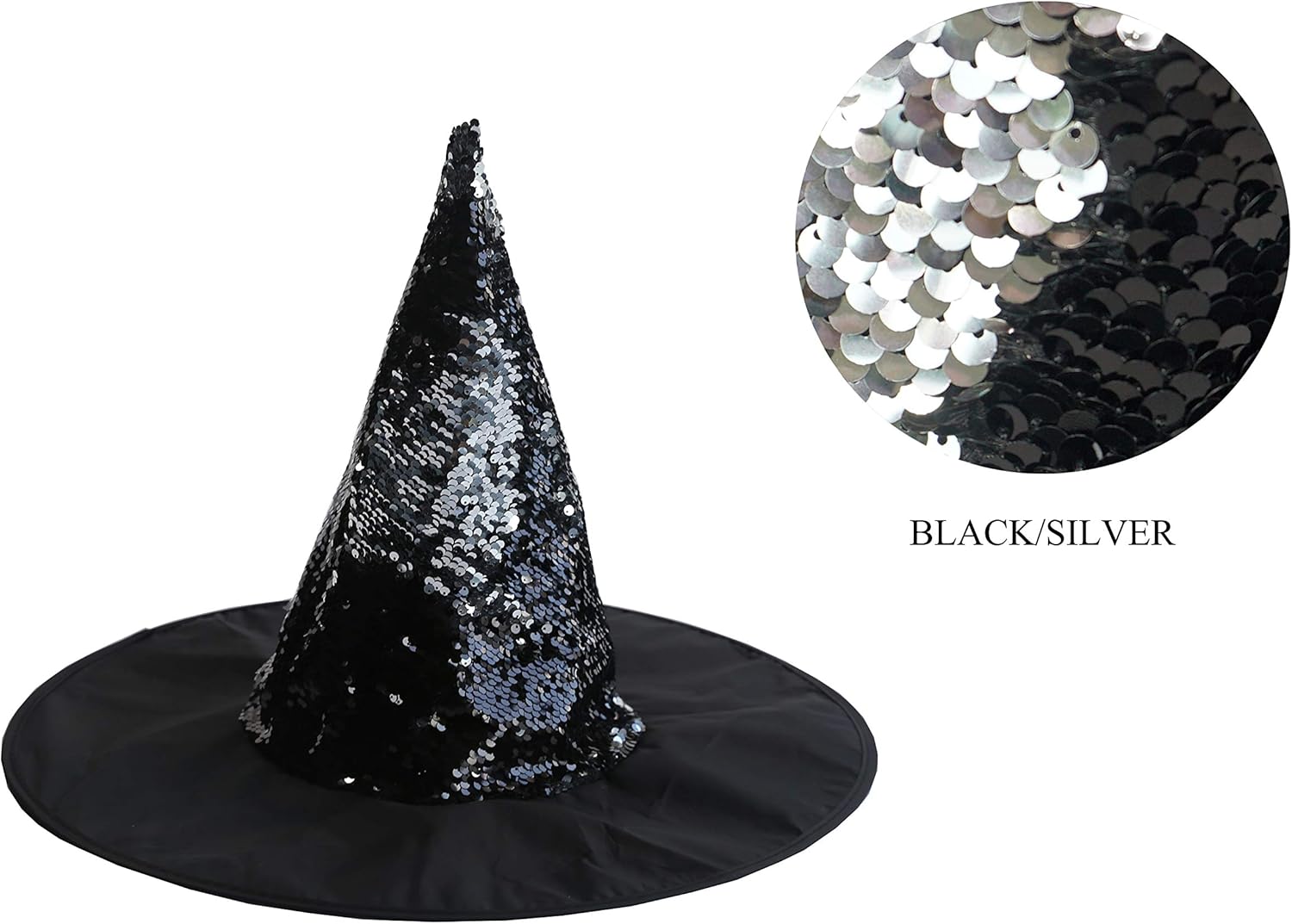 Reversible Sequin Witch Hat. Reversible Sequin Costume Party Hat. (Purple & Sliver): Clothing