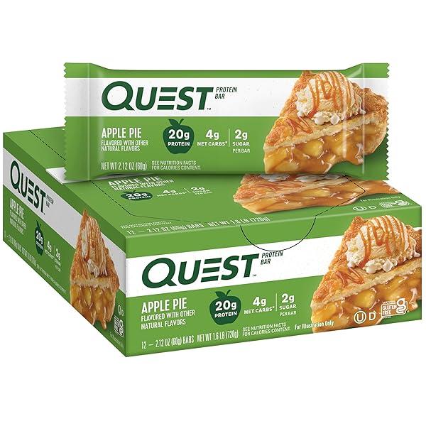 QUEST NUTRITION APPLE PIE PROTEIN BAR, 20G PROTEIN, 4G NET CARBS, 2G SUGAR, GLUTEN FREE, KETO FRIENDLY, 12 COUNT