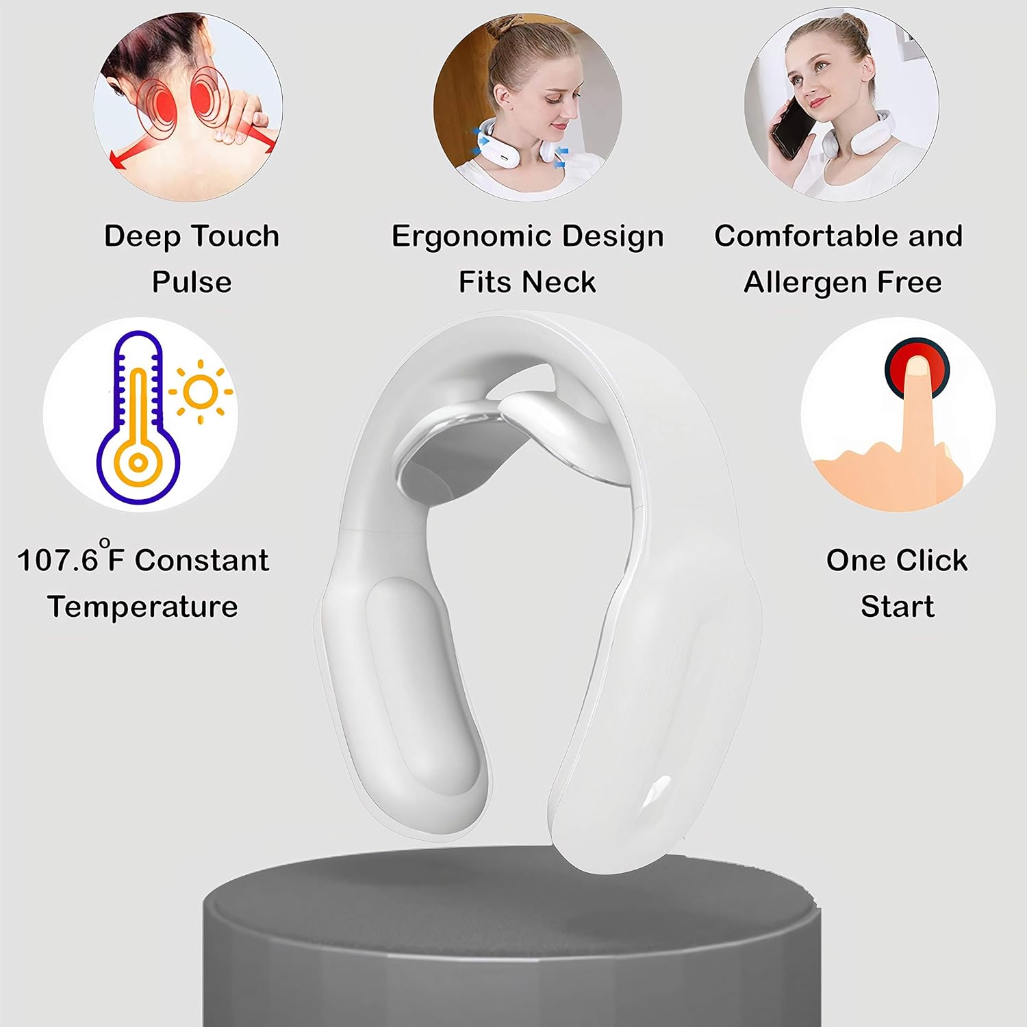 Intelligent Neck Massager with Heat - Deep Tissue Massager for Neck Pain Relief, 3 Modes 15 Speeds Ergonomic Handheld Massager, Electric Pulse Neck Massage for Women and Men (White): Health & Personal Care