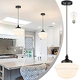 Bagood 10" Black Schoolhouse Light Fixture Milk Glass Pendant Light Schoolhouse Pendant Light Milk Glass Light Fixture Mid Ce