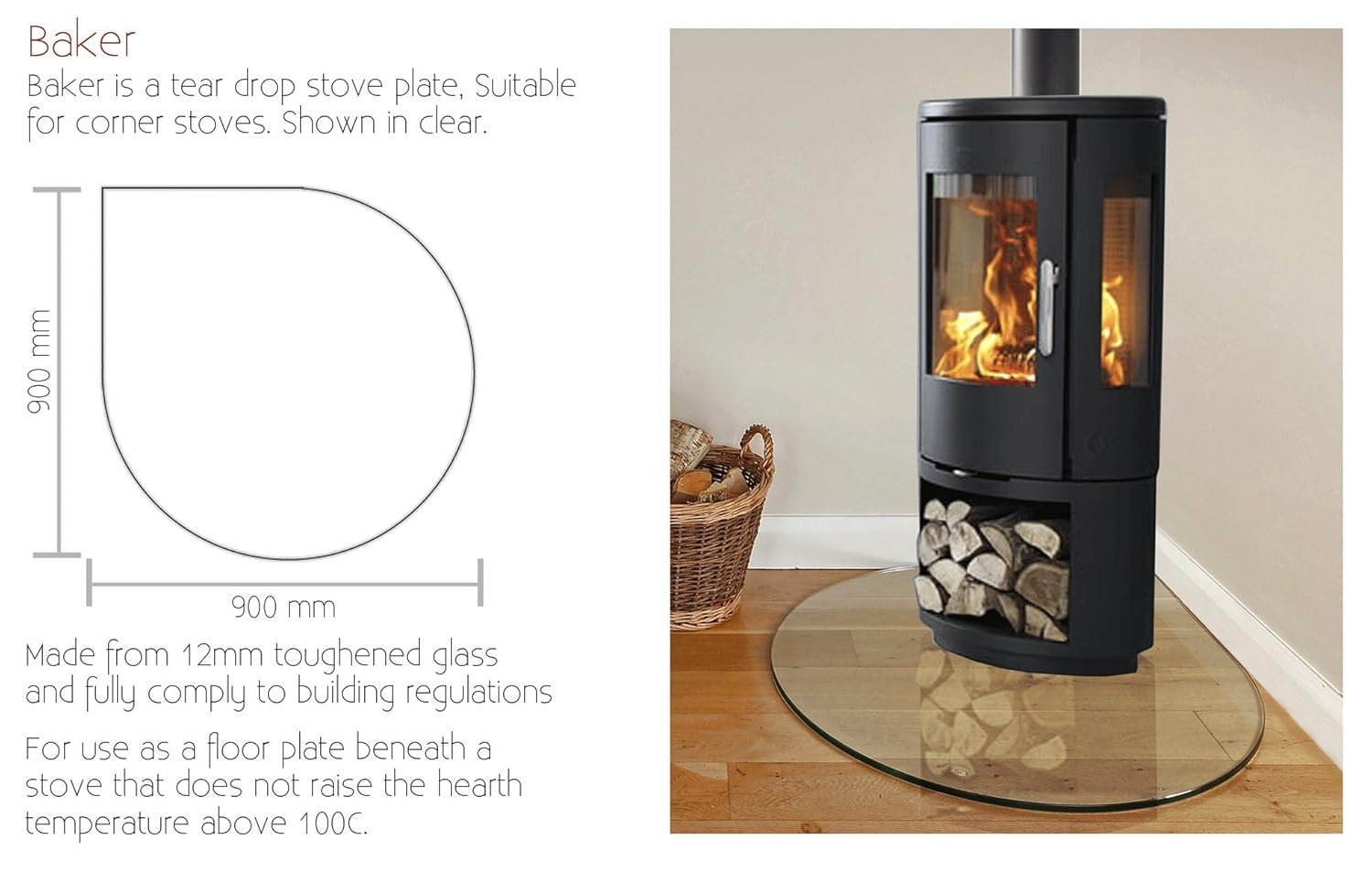 Baker Clear Glass Stove Plate Teardrop 90cm X 90cm Amazon Co Uk