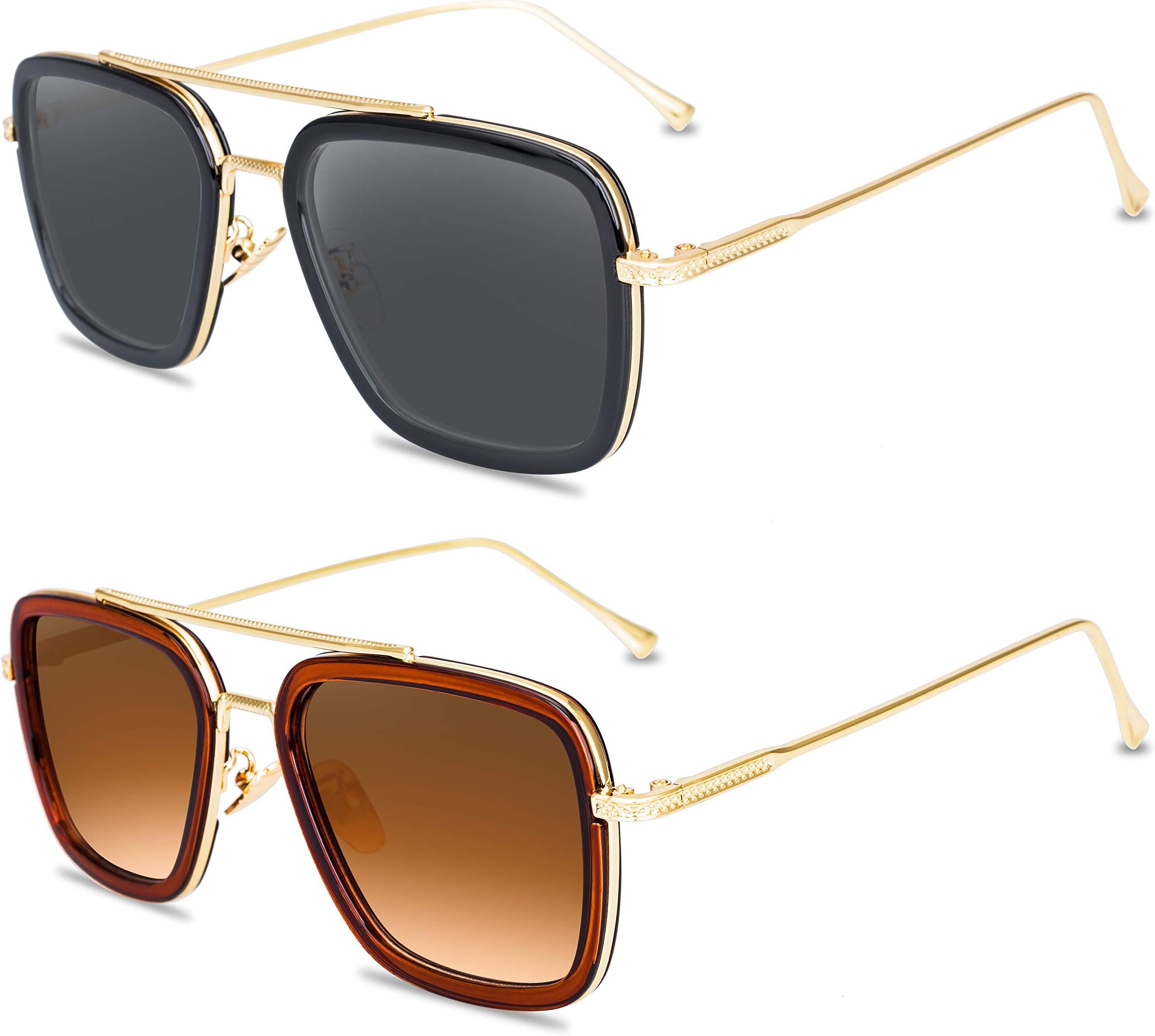 Tony Stark Sunglasses Retro Aviator Sunglasses Square Metal Frame Iron Man Sunglasses