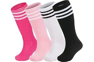 Zando 4 Pairs Kids Soccer Socks Baseball Softball Socks Youth Athletic Socks Boys Girls Knee High Socks