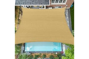 Coumavin 8'x8' Sun Shade Sail Rectangle Outdoor UV Block Square Canopy Sunshade Cover for Backyard Porch Pergola Deck Garden Patio, Sand