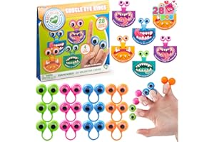 JOYIN 28 Pack Valentines Day Eye Finger Puppets with Cards, Wide Open Eyes Toys for Kids , Classroom Exchange Prizes, Party Favor, Monster Truck Valentines Rings, Wiggly Eyeball Rings