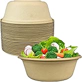 Leak-Proof, Compostable 11.5 oz Bowls 50 Pack. Sturdy, Plant-Based, Microwave Safe Sugarcane Containers for Soup, Salad, Dessert. BPA-Free, Soak-Proof Disposable Bowl for Hot or Cold Meals, and Snacks