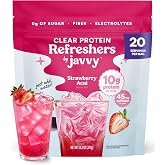 Javvy Clear Protein Powder with Clear Whey Protein, Strawberry Berry Acai | 10g Whey Protein &amp; Collagen Peptides, Electrolyte Powder, Natural Flavors, 0g Sugar, 3g Fiber, 45mg Caffeine