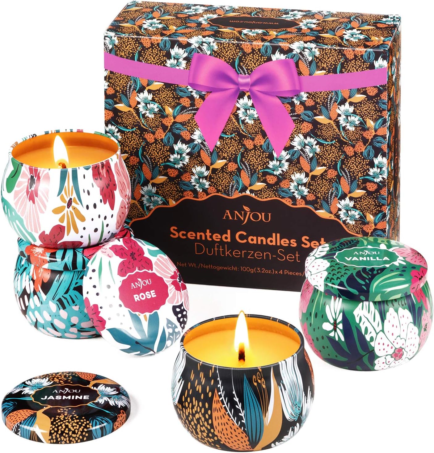 Scented Candles Gift Set, 4 Cans Made of 100% Natural Soy Wax with Essential Oils for Stress Relief, 4 Fragrances Use for Aromatherapy, Bath, Yoga, Perfect for Christmas, Birthday, Mother's Day: Home Improvement