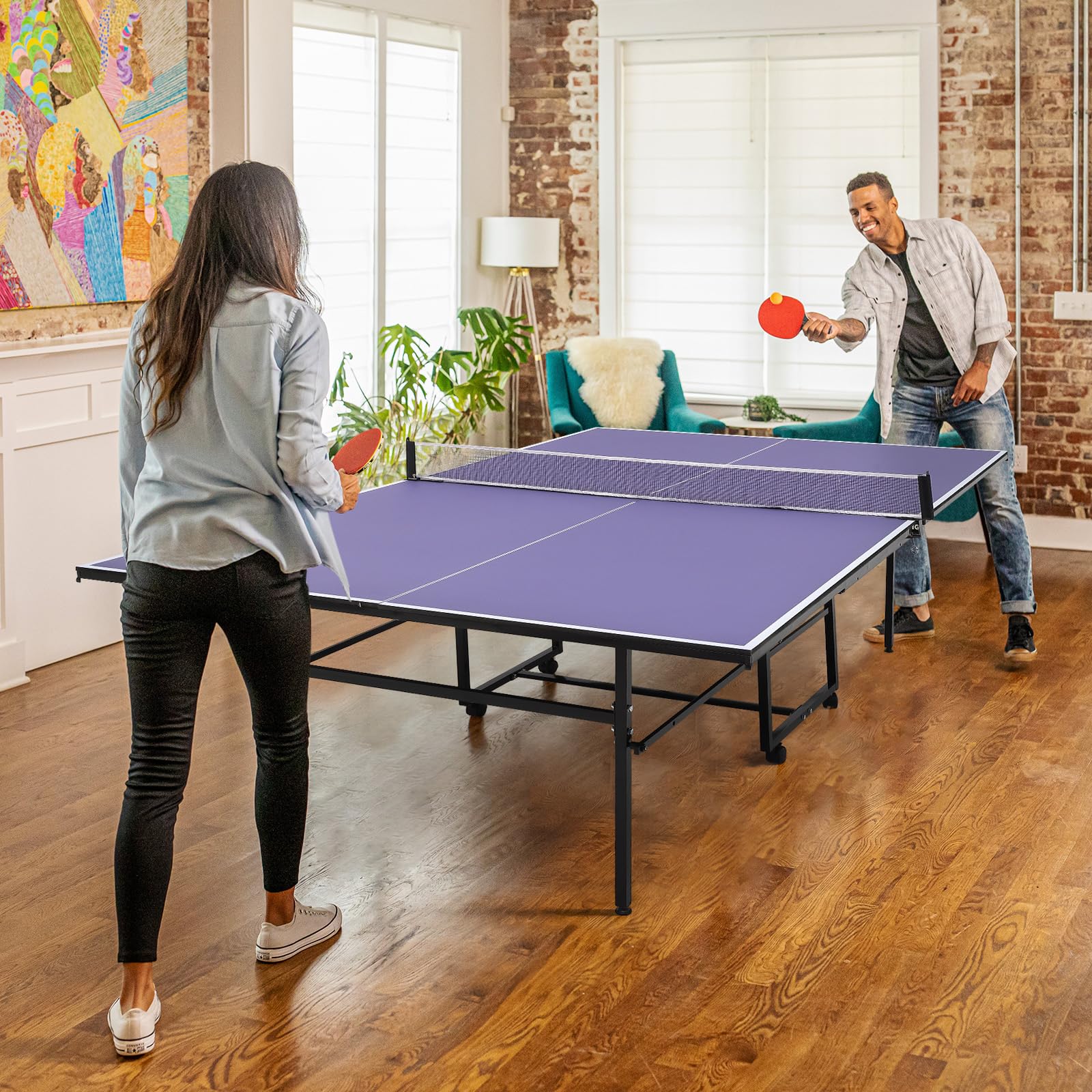 Photo 1 of ***MISSING PARTS***Portable Ping Pong Table,9 ft Professional Indoor/Outdoor Table Tennis Tables Game with Net for Adults/Teens,2 Tennis Paddles and 3 Balls- Quick Assembly***MISSING PARTS***