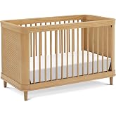 Namesake Marin 3-in-1 Convertible Crib with Cane, Honey and Honey Cane | GREENGUARD Certified, Converts to Toddler Bed &amp; Daybed - 4 Adjustable Mattress Heights, Conversion Kit Sold Separately