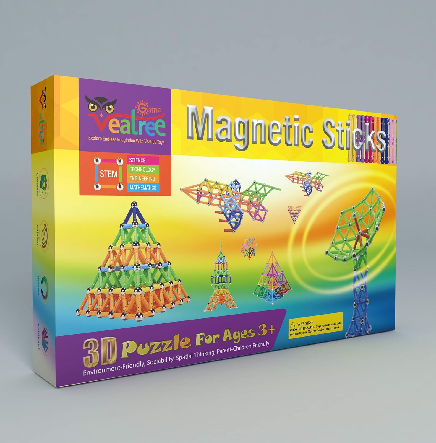 Veatree 308 PCS Magnetic Building Sticks Blocks Toys, Magnet Educational Toys Magnetic Blocks Sticks Stacking Toys Set for Kids and Adult, Non-Toxic Building Toy 3D Puzzle with Storage Bag: Toys & Games