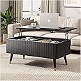 JOINICE, Lift Top Coffee Table with Storage Shelf & Hidden Compartment, Mid Century Modern Fluted Rectangle Center Table for Living Room, Home Office,Black