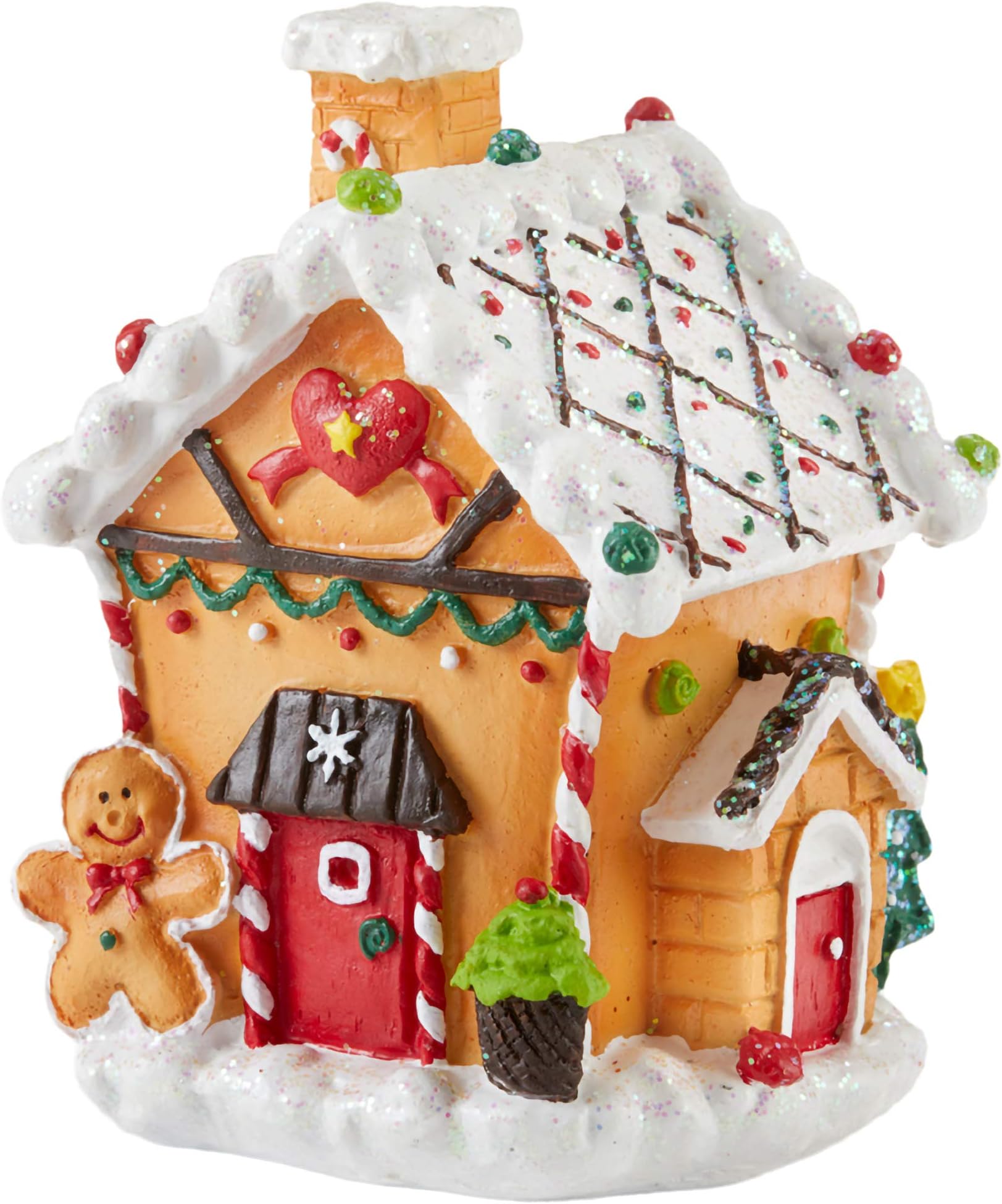 Delt Sparkle Silvertone Red Brown Gingerbread House 5 x 4 Resin Decorative Tabletop Figurine