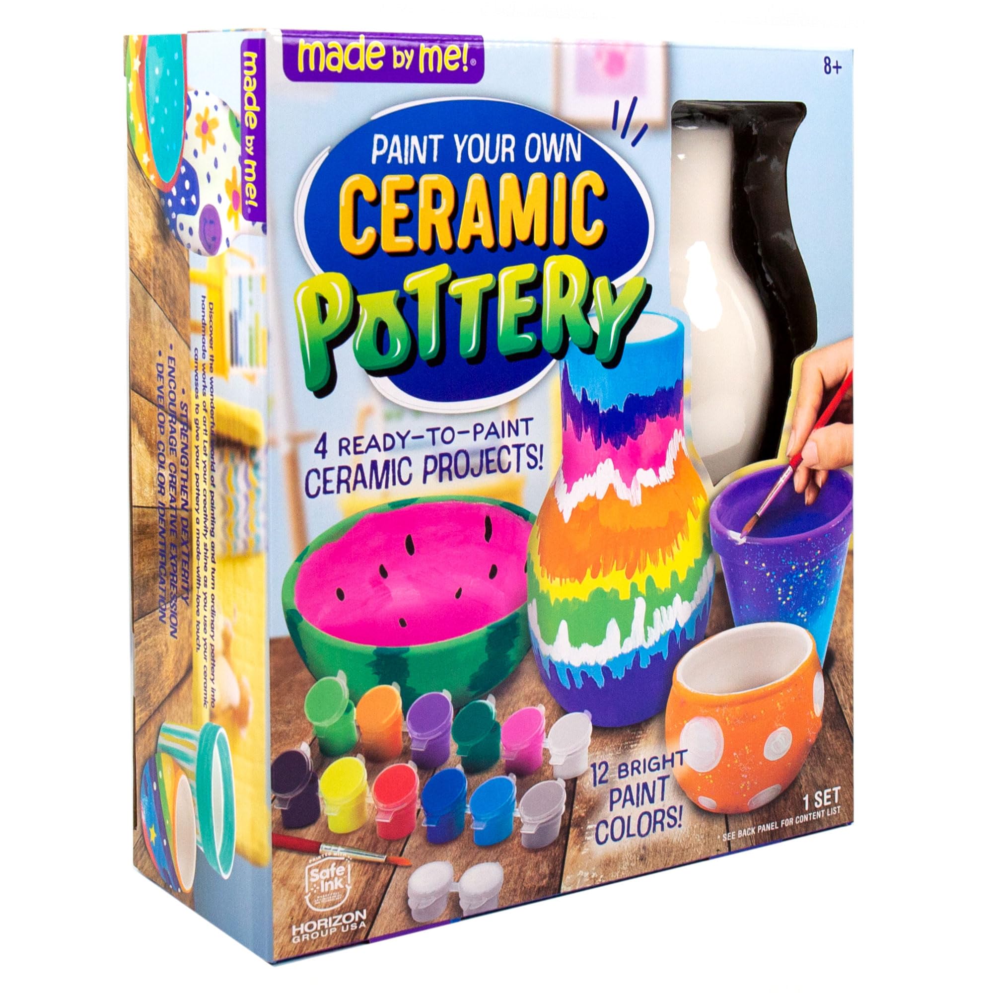 Made By Me Paint Your Own Ceramic Pottery, Fun Ceramic Painting Kit for Kids, Paint Your Own Ceramic Pottery Dish, Flower Pot, Vase & Bowl, Great Staycation Activity for Kids Ages 6, 7, 8, 9, Multi