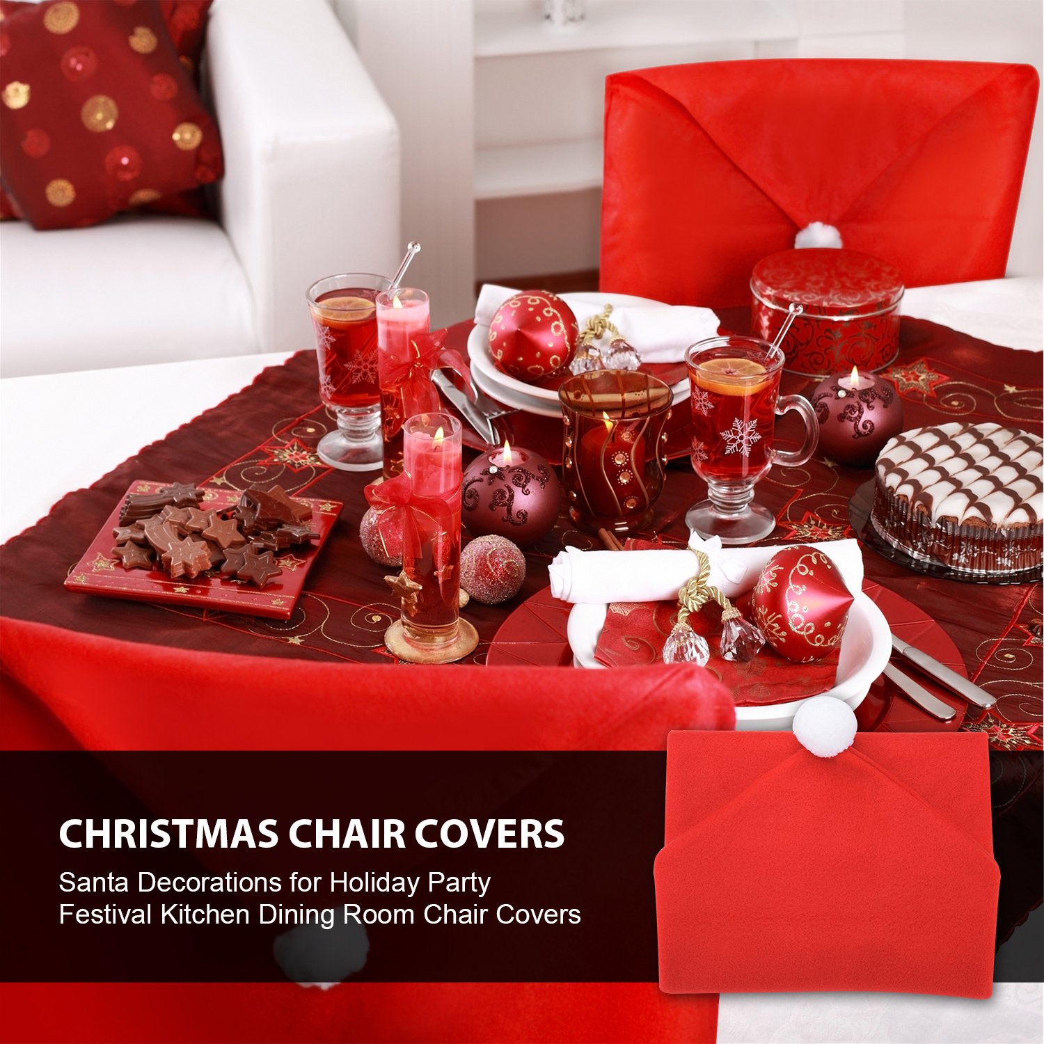 Tohsssik Christmas Chair Back Cover Santa Claus Hat Slipcovers Decoration 6 Pcs, 2018 Upgraded Design