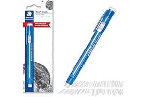STAEDTLER Mars Plastic Eraser Pen with Refillable Holder, German-Made Eraser for Pencils, Smudge-Free & Tear-Free Precision, Retractable Design with Clip, Blue