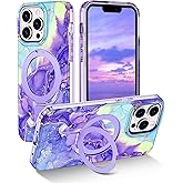 Lamcase for iPhone 13 Pro Case with Magnetic Invisible Ring Stand [Compatible with MagSafe], Full Body Rugged Slim Women Men Girl Shockproof Marble Pattern Design Case, Violet