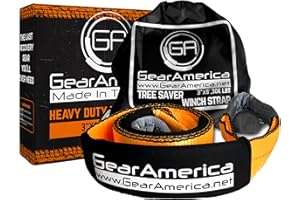 GA GEARAMERICA GearAmerica Tow Strap 3" x 8' Heavy Duty Tree Saver Winch Strap 35,053 lbs (17.5 US Tons) Tow Rope Recovery Straps Offroad – Weather Resistant Recovery Rope + Triple Reinforced Loops Towing Strap