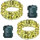2 Pack Christmas Fairy Lights Battery Operated, Total 66Ft 200 LED String Light with Auto Timer 8 Modes Green Copper Wire Twinkle Lights for Bedroom Wreath Wedding Christmas (Warm White)