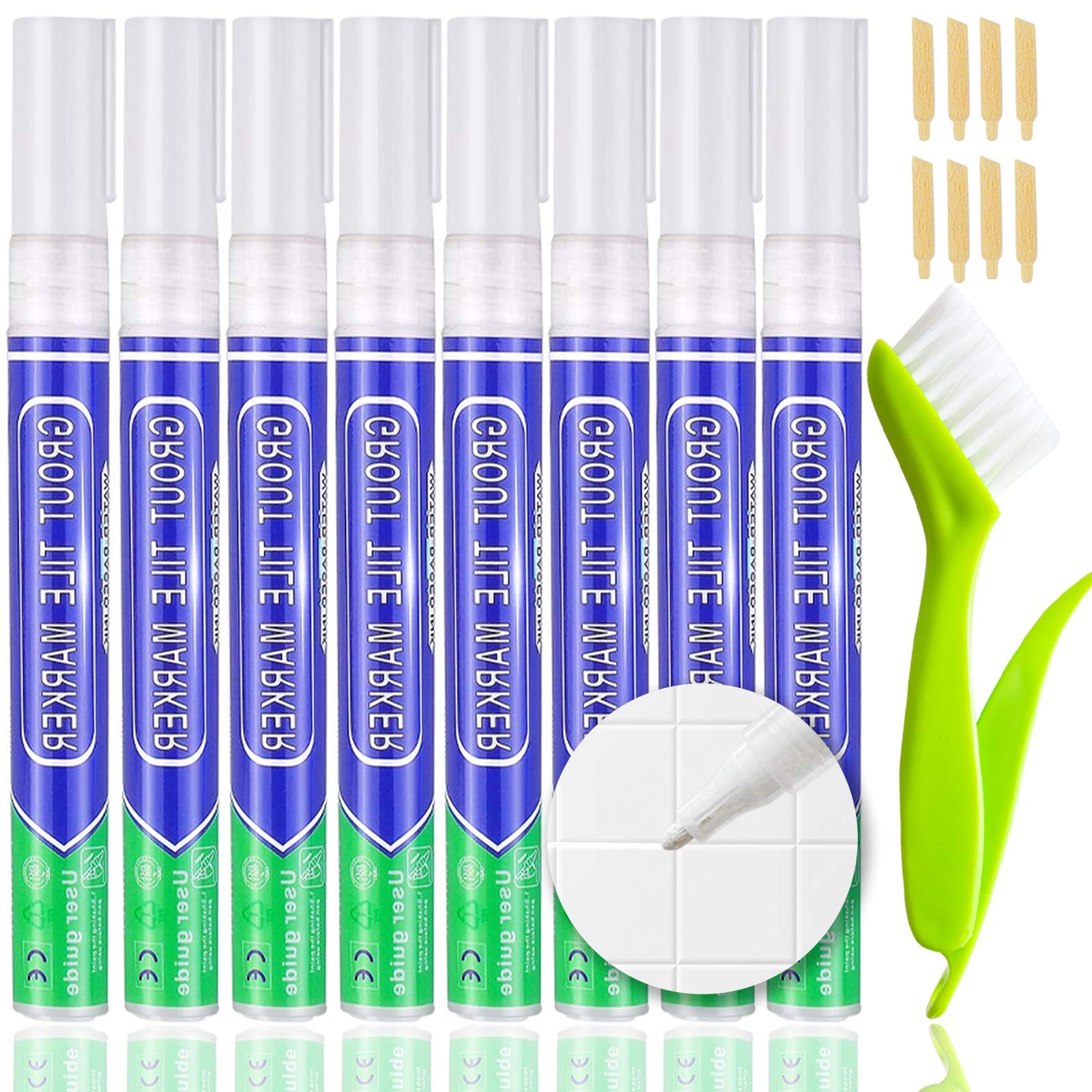 KOOLPUG Grout Pen White with Tile Grout Cleaner Brush, 8 Tile Grout Whiteners, Anti Mould Grout Reviver, Sealant for Restoring Bathroom and Kitchens