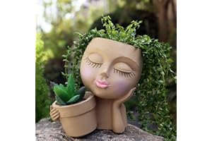 Dolkgy Face/Head Planters for Plants Unique Plant Pots for Indoor Outdoor Plants, Novelty Cute Large Girl Face Flower Pots with Drainage Hole for Home Garden Succulents Cactus