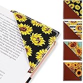 4 Pieces Leather Bookmarks, Cute Book Accessories for Reading Lovers, Page Markers for Women Men Kids Students Teachers Retirement Birthday Gift (Sunflower)