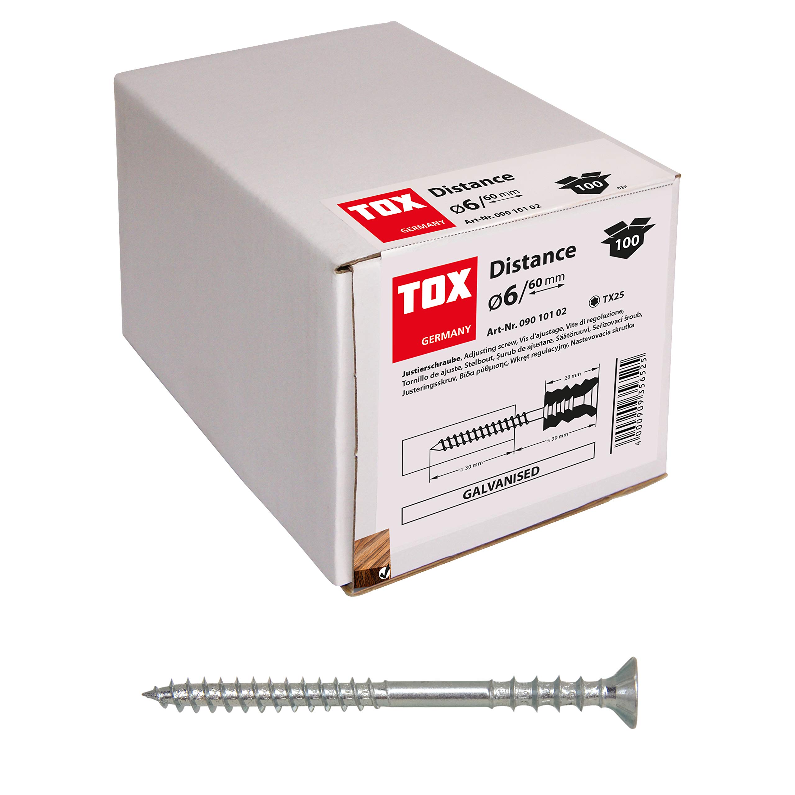 TOX adjusting screw Distance 6 x 100 mm, 100 pieces, 09010106