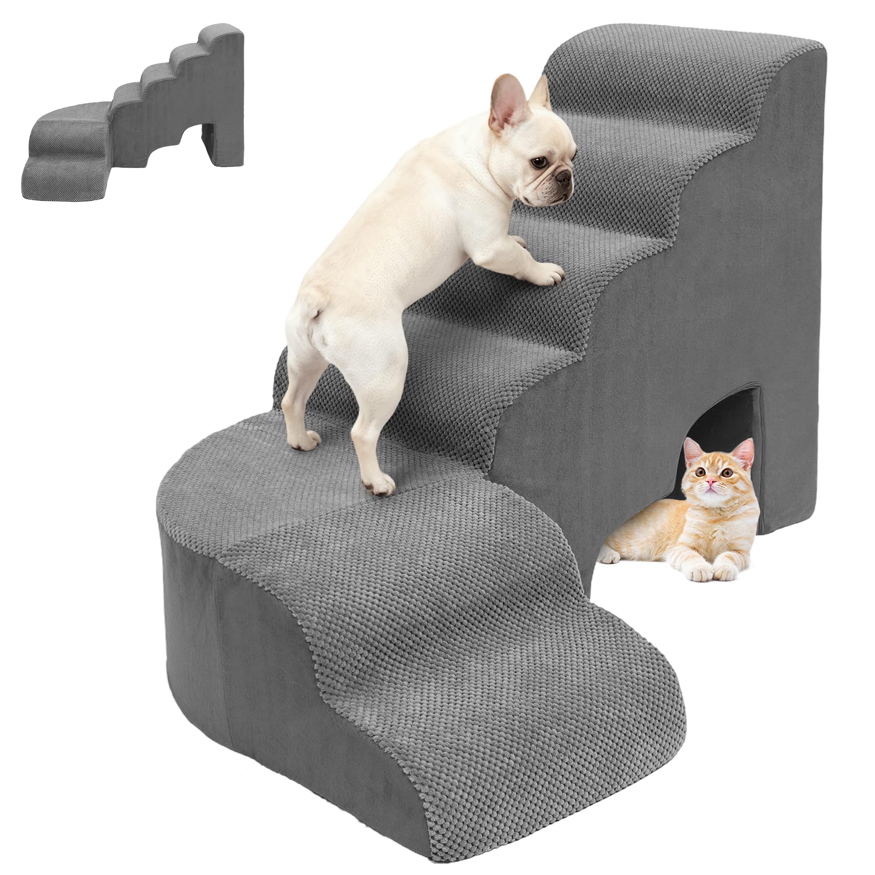 Photo 1 of LitaiL Dogs Stairs for Small Dog, 27.5 inches Dog Stair for Beds, 6 Tiers Steps for Dogs to Get on Beds, Foam Pet Ramps for Small Medium Large Animals