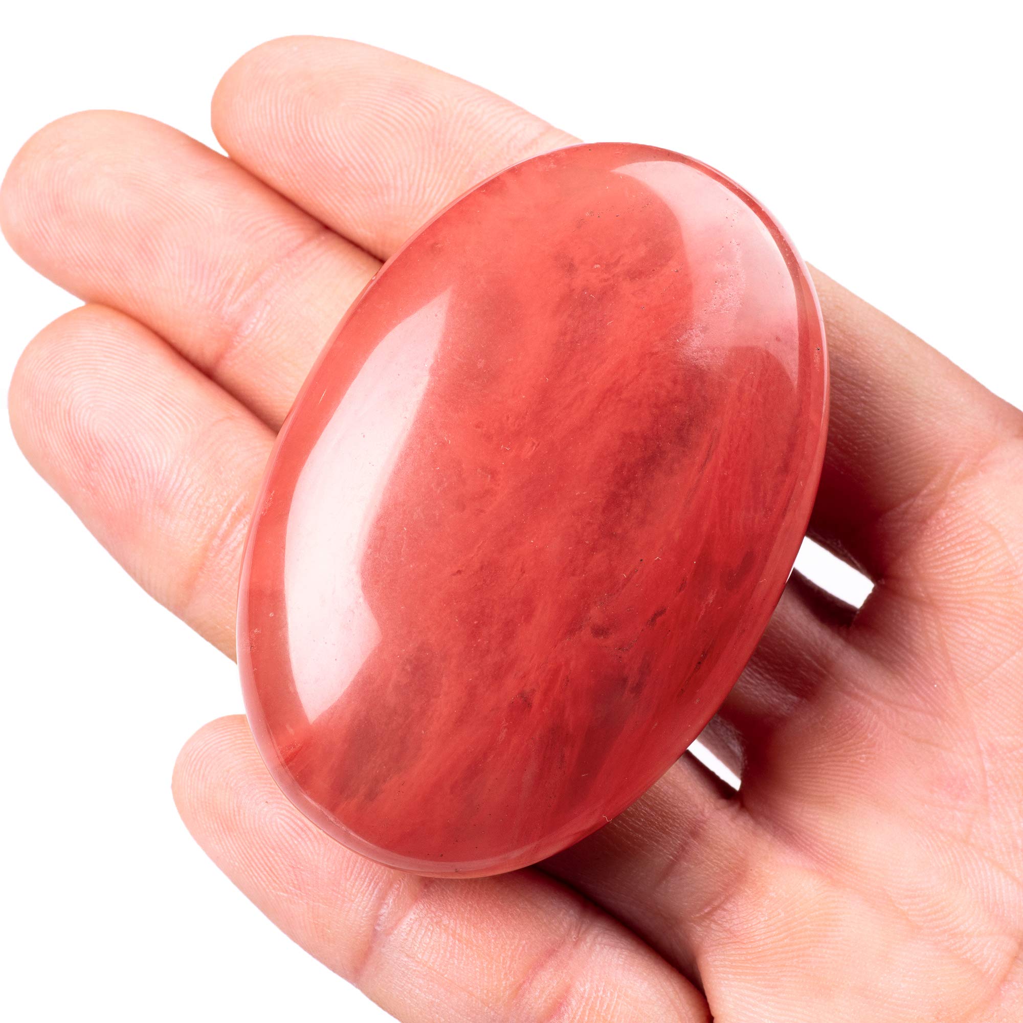 UFEEL Red Cherry Palm Stone Crystal - Natural Chakra Reiki Polished Healing Love Oval Pocket Worry Stone Crystals for Anxiety Stress Relief Therapy