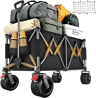 Carro Playa Plegable con Ruedas Anchas y Frenos 245L Negro